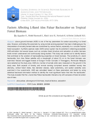 Factors Affecting L-Band Alos Palsar Backscatter on Tropical Forest Biomass