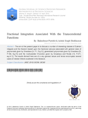 Fractional Integration Associated With The Transcendental Functions