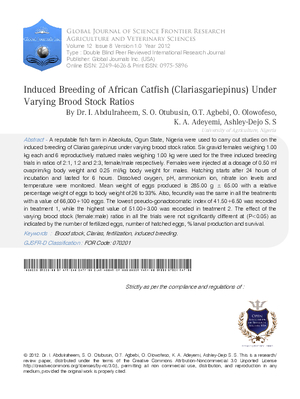 Induced breeding of African catfish (Clarias gariepinus) under varying brood stock ratios
