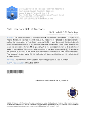 Note Oncertain Field of Fractions