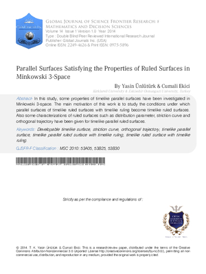 Parallel Surfaces Satisfying the Properties of Ruled Surfaces in Minkowski 3-Space