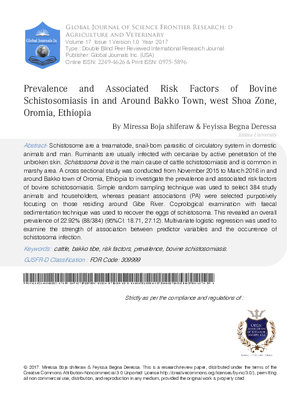 Prevalence and Associated Risk Factors of Bovine Schistosomiasis in and Around Bakko Town, West Shoa Zone, Oromia, Ethiopia