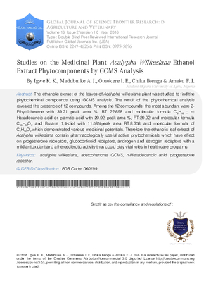 Studies on the Medicinal Plant Acalypha Wilkesiana Ethanol Extract Phytocomponents by GCMS Analysis