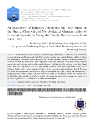 An Assessment of Religious Ceremonies and their Impact on the Physico-Chemical and Microbiological Characterization of Foremost Seawater in Navagraha Temple, Devipattinam, Tamil Nadu, India