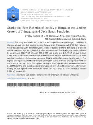 Sharks and Rays Fisheries of the Bay of Bengal at the Landing Centers of Chittagong and Coxas Bazar, Bangladesh