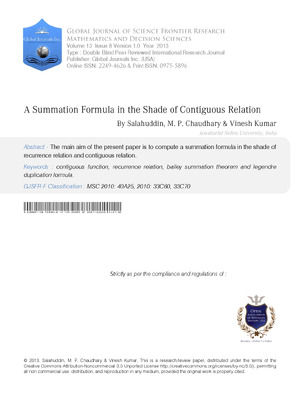 A Summation Formula in the Shade of Contiguous Relation