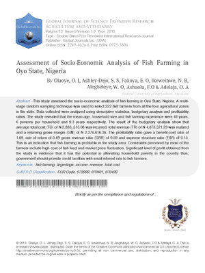 Assessment of Socio-Economic Analysis of Fish Farming in Oyo State, Nigeria