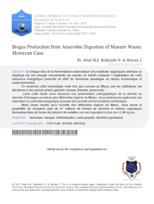 Biogas Production from Anaerobic Digestion of Manure Waste: Moroccan Case