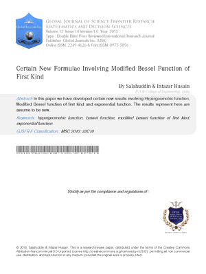 Certain New Formulae Involving Modified Bessel Function of First Kind
