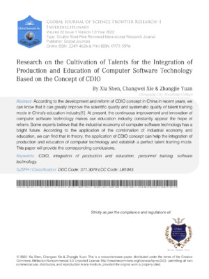 Research on the Cultivation of Talents for the Integration of Production and Education of Computer Software Technology Based on the Concept of CDIO