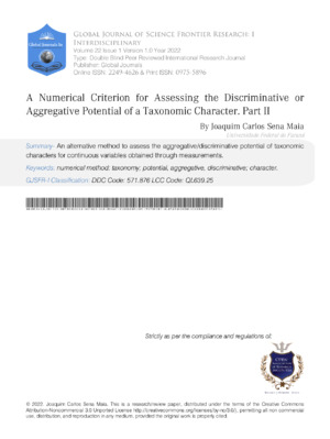 A Numerical Criterion for Assessing the Discriminative or Aggregative Potential of a Taxonomic Character. Part II