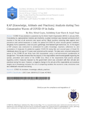 KAP (Knowledge, Attitude and Practices) analysis during Two Consecutive Waves of COVID-19 in India