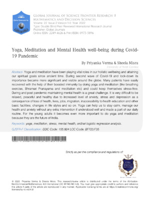 Yoga, Meditation and Mental Health Well-Being during Covid-19 Pandemic