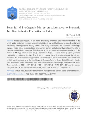 Potential of Bio-Organic Mix as an Alternative to Inorgani Fertilizer in Maize Production in Africa.A