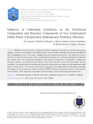 Influence of Cultivation Conditions on the Nutritional Composition and Bioactive Components of two Undervalued Edible Plants (Porophyllum Ruderale and Portulaca Oleracea)