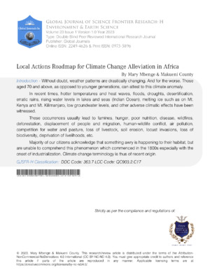 Local Actions Roadmap for Climate Change Alleviation in Africa