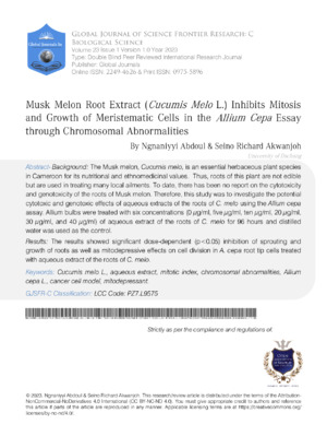 Musk Melon Root Extract (Cucumis Melo L.) Inhibits Mitosis and Growth of Meristematic Cells in the Allium Cepa Essay through Chromosomal Abnormalities