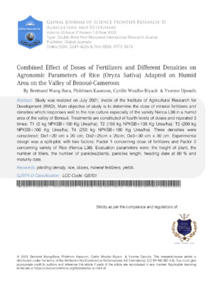 Combined Effect of Doses of Fertilizers and Different Densities on Agronomic Parameters of Rice (Oryza sativa) Adapted on Humid Area on the Valley of Benoué-Cameroon