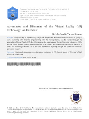 Advantages and Dilemmas of the Virtual Reality (VR) Technology: An Overview