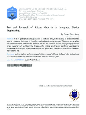 Test and Research of Silicon Materials in Integrated device Engineering