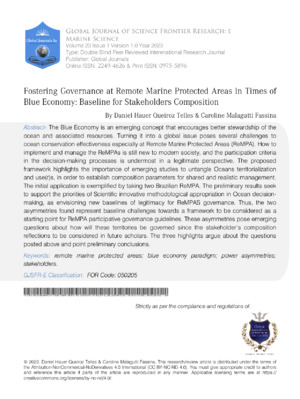 Fostering Governance at Remote Marine Protected Areas in Times of Blue  Economy: Baseline for Stakeholders Composition