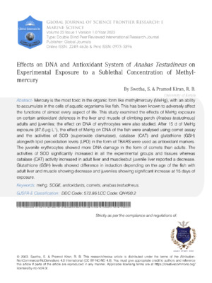 Effects on DNA and antioxidant system of Anabas Testudineus on Experimental Exposure to a Sublethal Concentration of Methylmercury