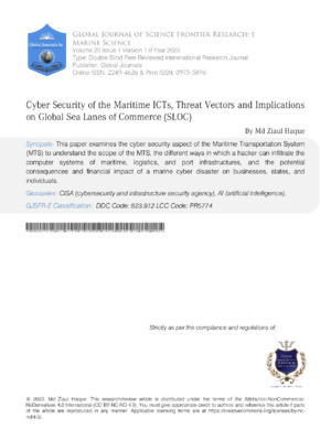 Cyber Security of the Maritime ICTs, threat vectors and implications on Global Sea Lanes of Commerce (SLOC).