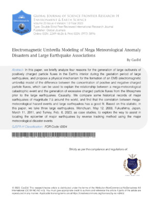 Electromagnetic Umbrella Modeling of Mega Meteorological Anomaly Disasters and Large Earthquake Associations