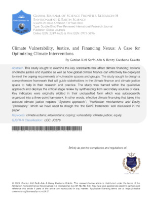 Climate Vulnerability, Justice, and Financing Nexus: A Case For  Optimizing Climate Interventions