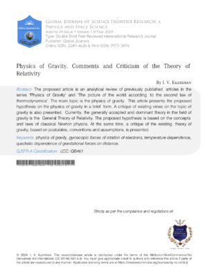 Physics of Gravity: Comments and Criticism of the Theory of Relativity
