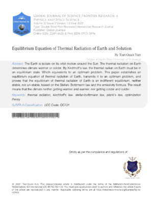 Equilibrium Equation of Thermal Radiation of Earth and Solution