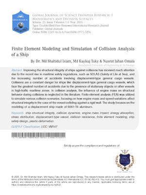 Finite Element Modeling and Simulation of Collision Analysis of a Ship