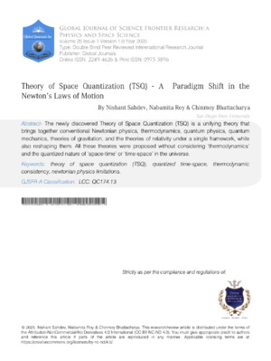 Theory of Space Quantization (TSQ) Driven Superseding Theory of Newton's Laws of Motion