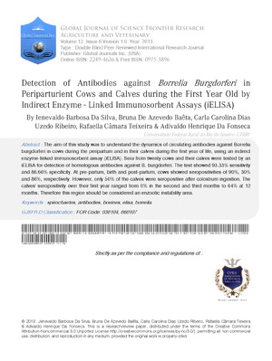 Detection of Antibodies against Borrelia Burgdorferi in Periparturient Cows and Calves during the First Year Old by Indirect Enzyme-Linked Immunosorbent Assays (iELISA)