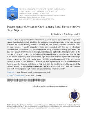 Determinants of Access to Credit among Rural Farmers in Oyo State, Nigeria