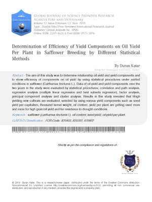 Determination of Efficiency of Yield Components on Oil Yield Per Plant in Safflower Breeding by Different Statistical Methods