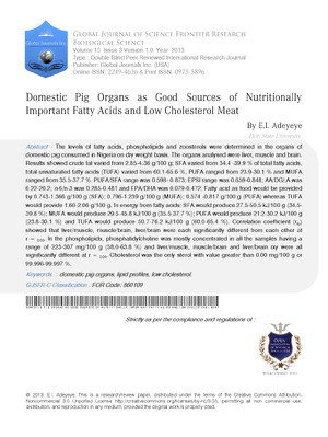 Domestic Pig Organs as Good Sources of Nutritionally Important Fatty Acids and Low Cholesterol Meat