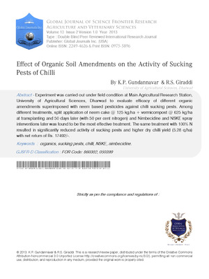Effect of Organic Soil Amendments on the Activity of Sucking Pests of Chilli