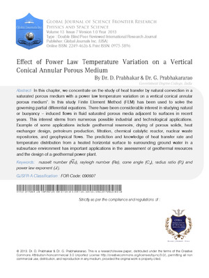 Effect of Power Law Temperature Variation on a Vertical Conical Annular Porous Medium