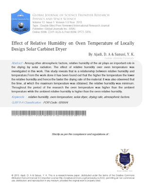 Effect of Relative Humidity on Oven Temperature of A Locally Design Solar Carbinet Dryer