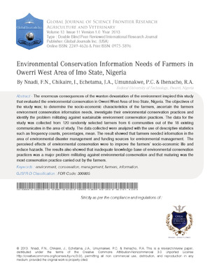 Environmental Conservation Information Needs of Farmers in Owerri West Area of Imo State, Nigeria