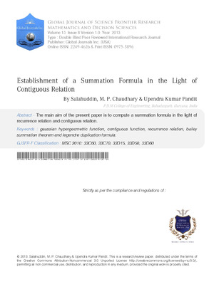 Establishment of a Summation Formula in the Light of Contiguous Relation