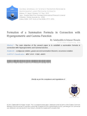 Formation of a Summation Formula in Connection with Hypergeometric and Gamma Function