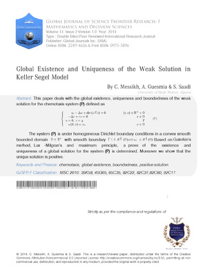 Global Existence and Uniqueness of the Weak Solution in Keller Segel Model
