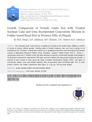 Growth Comparison of Female Goats Fed with Treated Soybean Cake and Urea Incorporated Concentrate Mixture in Fodder Based Basal Diet in Western Hills of Nepal