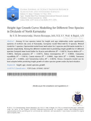 Height-Age Growth Curve Modelling for Different Tree Species in Drylands of North Karnataka