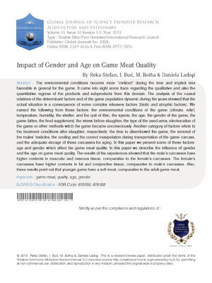 Impact of Gender and Age on Game Meat Quality