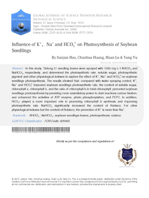 Influence of K+aNa+ and HCO3E on Photosynthesis of Soybean Seedlings