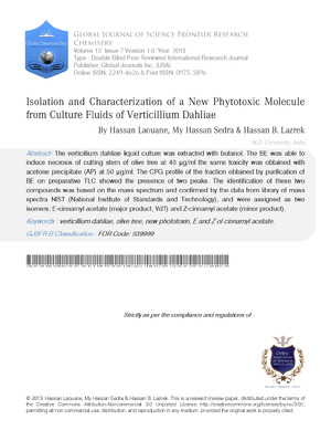 Isolation and Characterization of a New Phytotoxic Molecule from Culture Fluids of Verticillium Dahliae