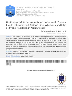 Kinetic Approach to the Mechanism of Reduction of (7-Amino-8-Methyl-Phenothiazin-3-Ylidene)-Dimethyl-Ammonium Chloride by Thiocyanate Ion in Acidic Medium